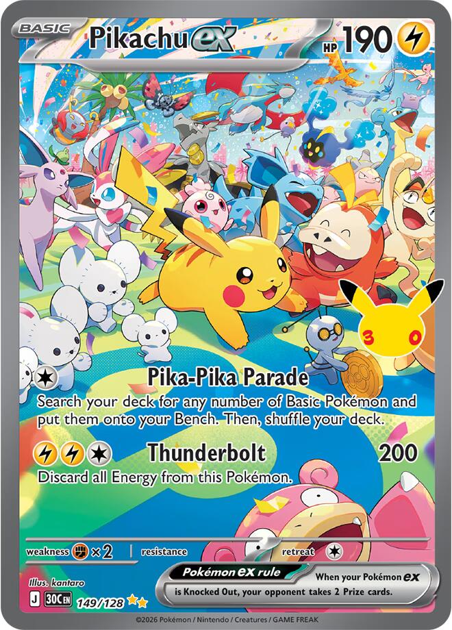 Pikachu ex kaart uit Pokémon 30th Celebration