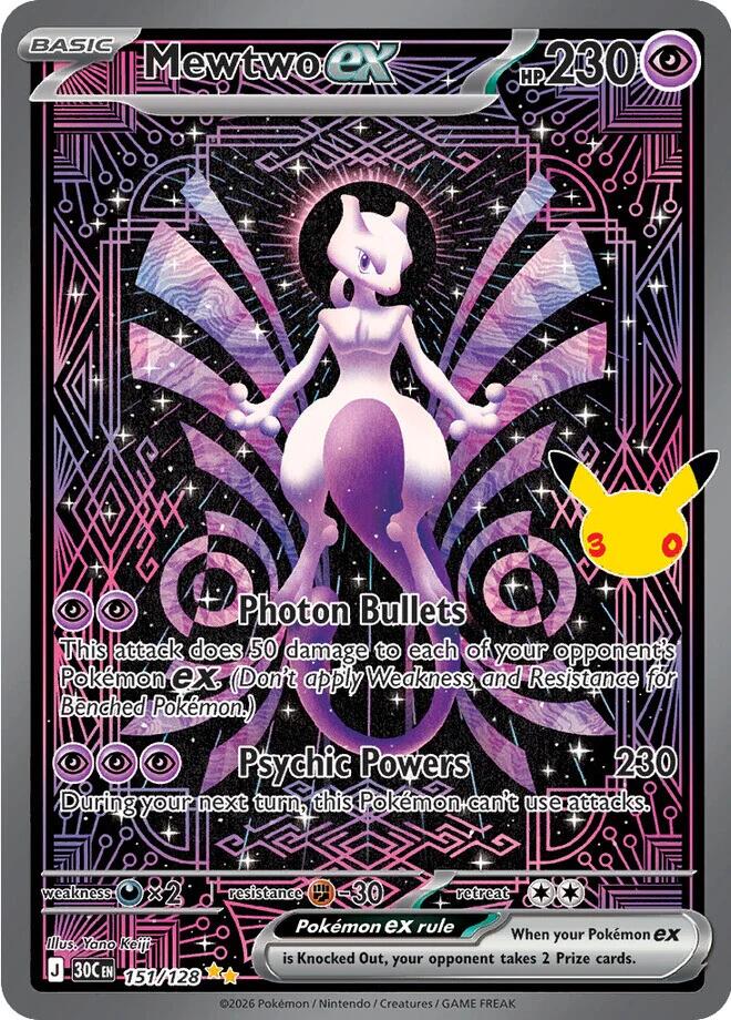 Mewtwo ex kaart uit Pokémon 30th Celebration