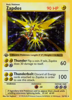 Zapdos Holo, Base Set 1st Edition #16 Pokémon card
