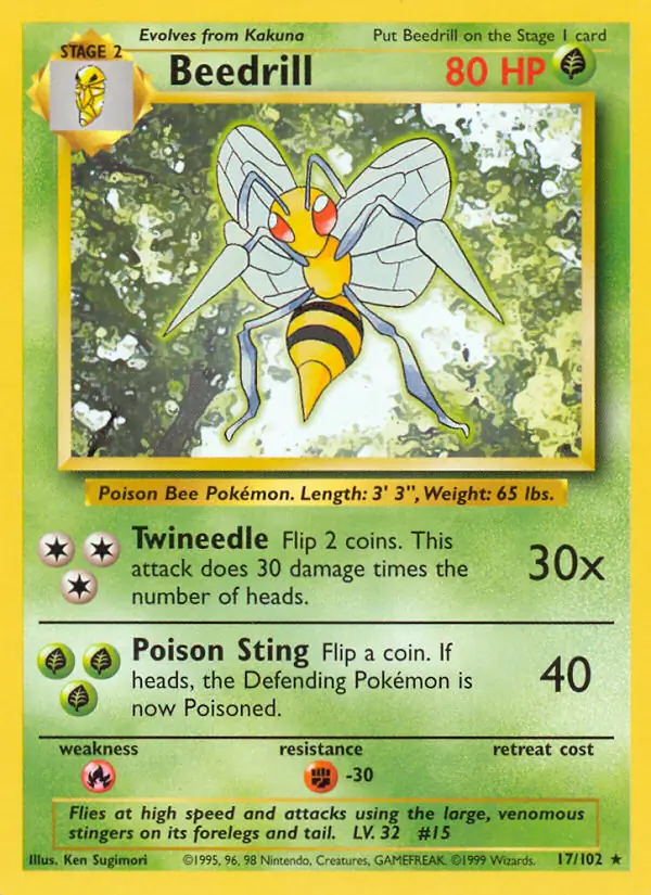 Beedrill, Base Set Unlimited #17 Pokémon card