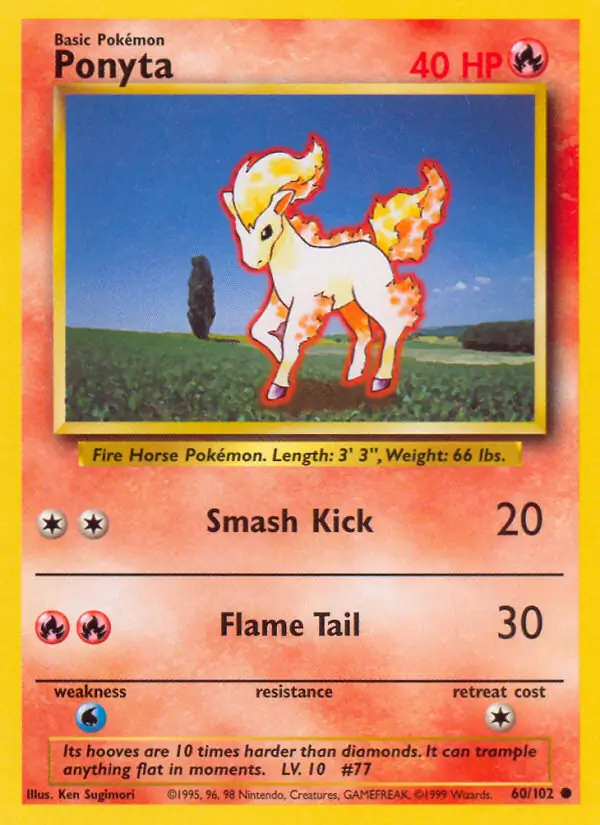 1995 ponyta pokemon card CGC 9.5 MINT+ Ponyta 60/102 1st Edition Shadowless Base Set Pokemon Card