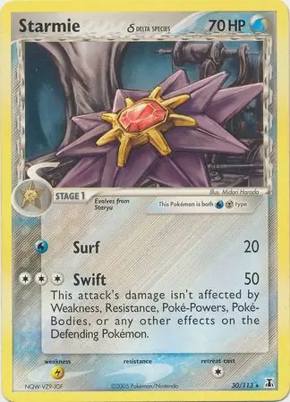 Starmie Reverse Holo, Delta Species #30 Pokémon card
