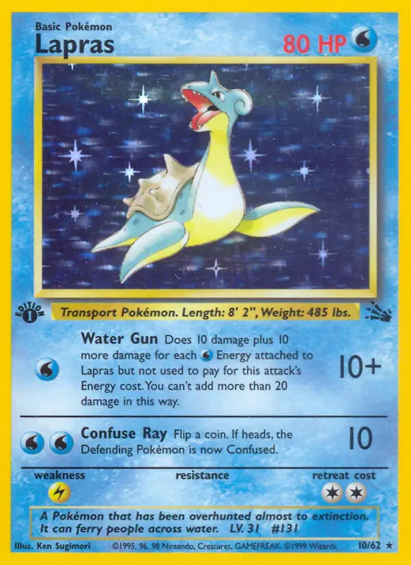 lapras holographic pokemon card value 17/101 Price 2026 If heads 1999 Pokemon WotC TCG Lapras