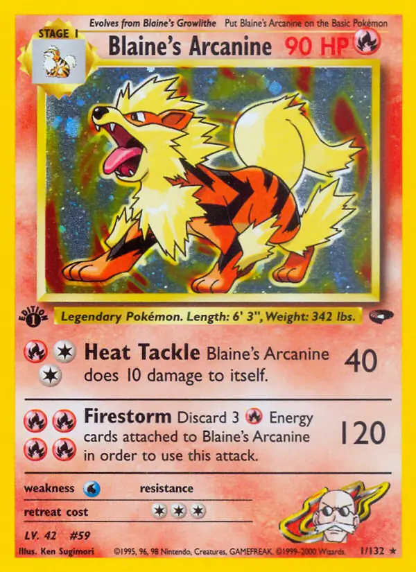 Blaine's Arcanine Holo, Gym Challenge 1st Edition #1 Pokémon card