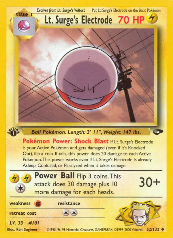 Lt. Surge's Electrode, Gym Challenge 1st Edition #52 Pokémon card