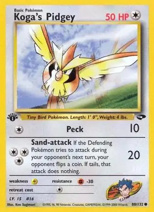 Koga's Pidgey, Gym Challenge 1st Edition #80 Pokémon card