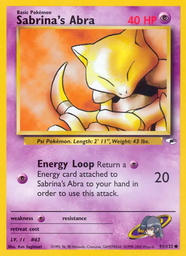 Sabrina's Abra, Gym Heroes #91 Pokémon card