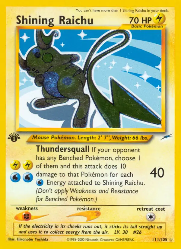 Shining Raichu, Neo Destiny 1st Edition #111 Pokémon card