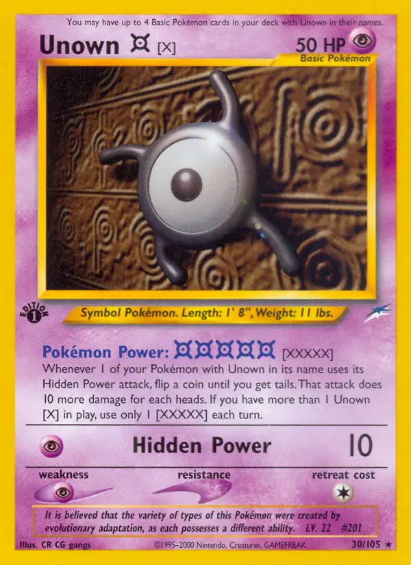 Unown [X], Neo Destiny 1st Edition #30 Pokémon card
