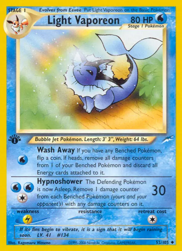 Light Vaporeon, Neo Destiny 1st Edition #52 Pokémon card