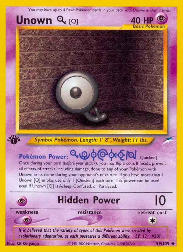 Unown [Q], Neo Destiny 1st Edition #59 Pokémon card