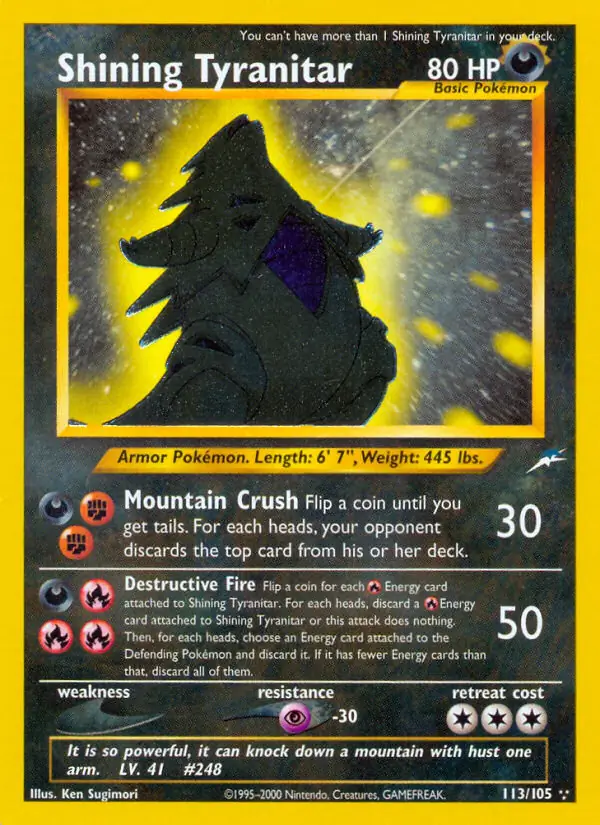 Shining Tyranitar Secret, Neo Destiny #113 Pokémon card