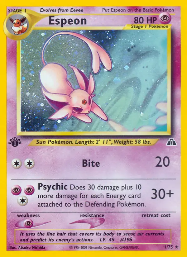 Espeon Holo, Neo Discovery 1st Edition #1 Pokémon card