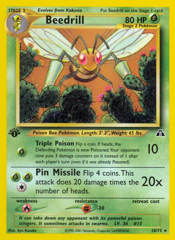 Beedrill, Neo Discovery 1st Edition #18 Pokémon card
