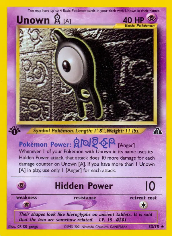Unown [A], Neo Discovery 1st Edition #33 Pokémon card