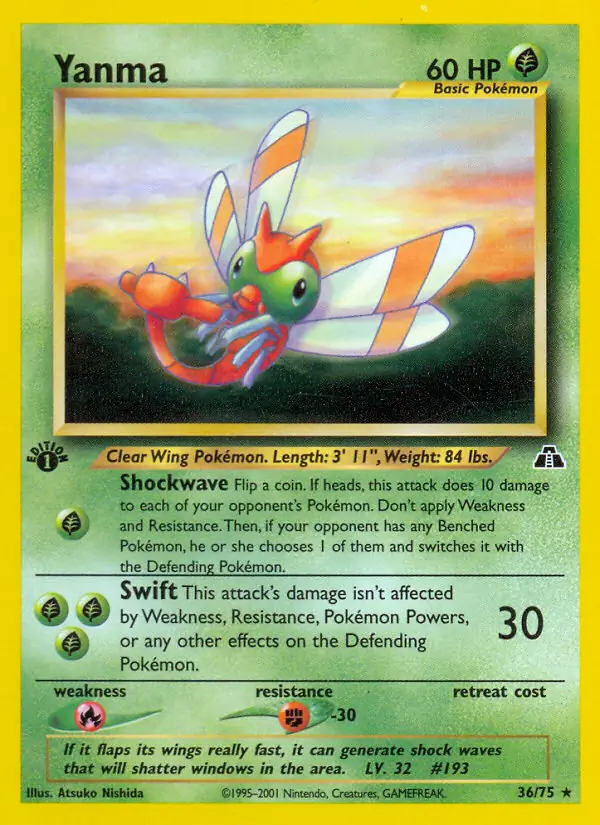Yanma, Neo Discovery 1st Edition #36 Pokémon card