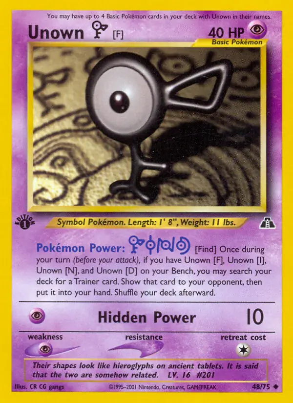 Unown [F], Neo Discovery 1st Edition #48 Pokémon card