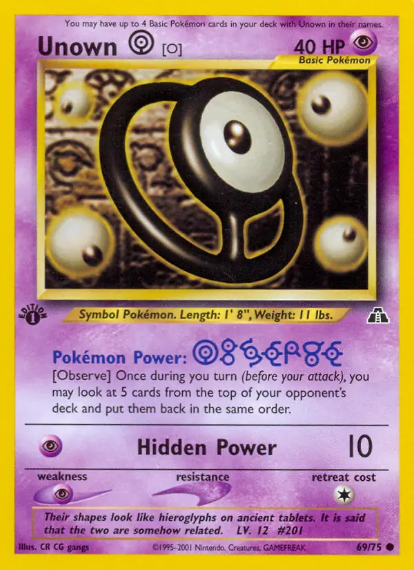 Unown [O], Neo Discovery 1st Edition #69 Pokémon card
